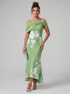 Cosma | Robe Midi à Encolure Drapée Off Shoulder