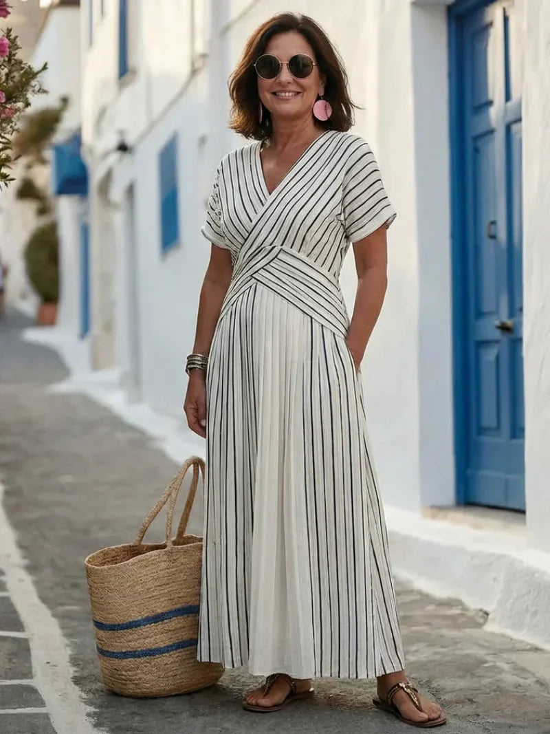 Cressida | Robe Midi Croisée à Manches Courtes et Col V