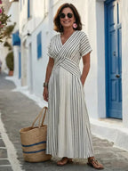 Cressida | Robe Midi Croisée à Manches Courtes et Col V
