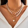 Collier Set en Chaîne de Perles Rétro et Or