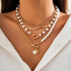 Collier Set en Chaîne de Perles Rétro et Or