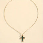 Pendentif Croix Émeraude Verte en Or