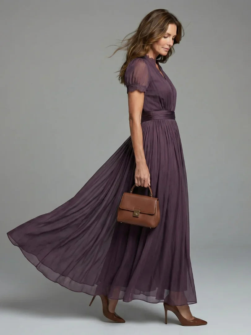 Elia | Robe Maxi à Taille Froncée avec Ouverture en Forme de Clé