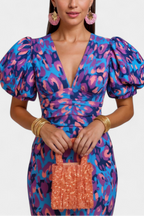 Carla | Robe Midi Imprimée avec Manches Bouffantes