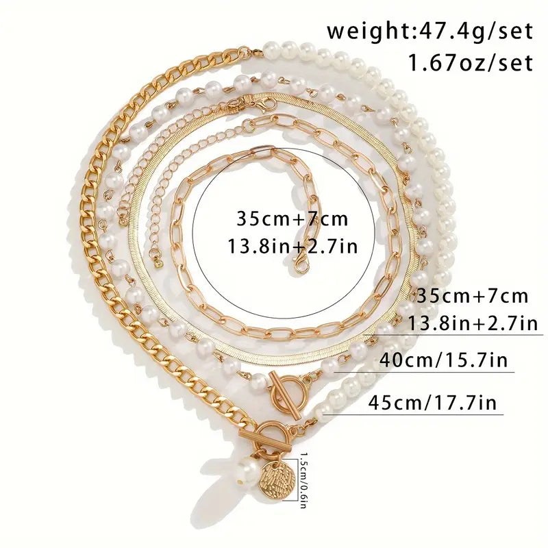 Collier Set en Chaîne de Perles Rétro et Or