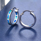 Boucles d'Oreilles en Aro Circulaire en Opale de Feu Bleu Chic