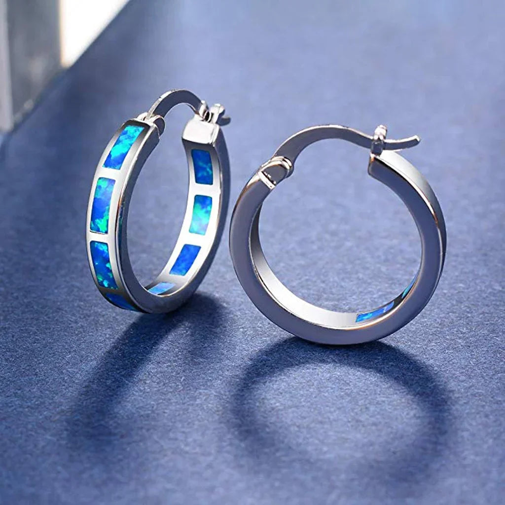 Boucles d'Oreilles en Aro Circulaire en Opale de Feu Bleu Chic
