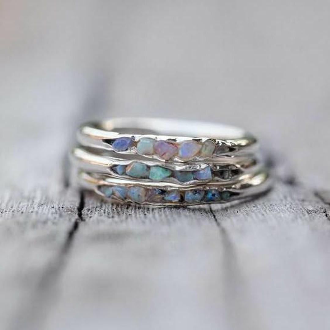 Bague en Argent avec Pierres Bleues Vintage en Couches