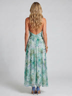 Portia | Robe midi à bretelles plissées avec motif floral doux
