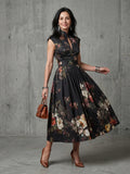 Greta | Robe Midi Plissée à Col Montant et Découpe