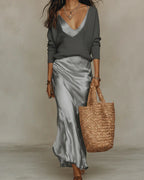 Elena | Robe Midi en Satin avec Pull Inclus