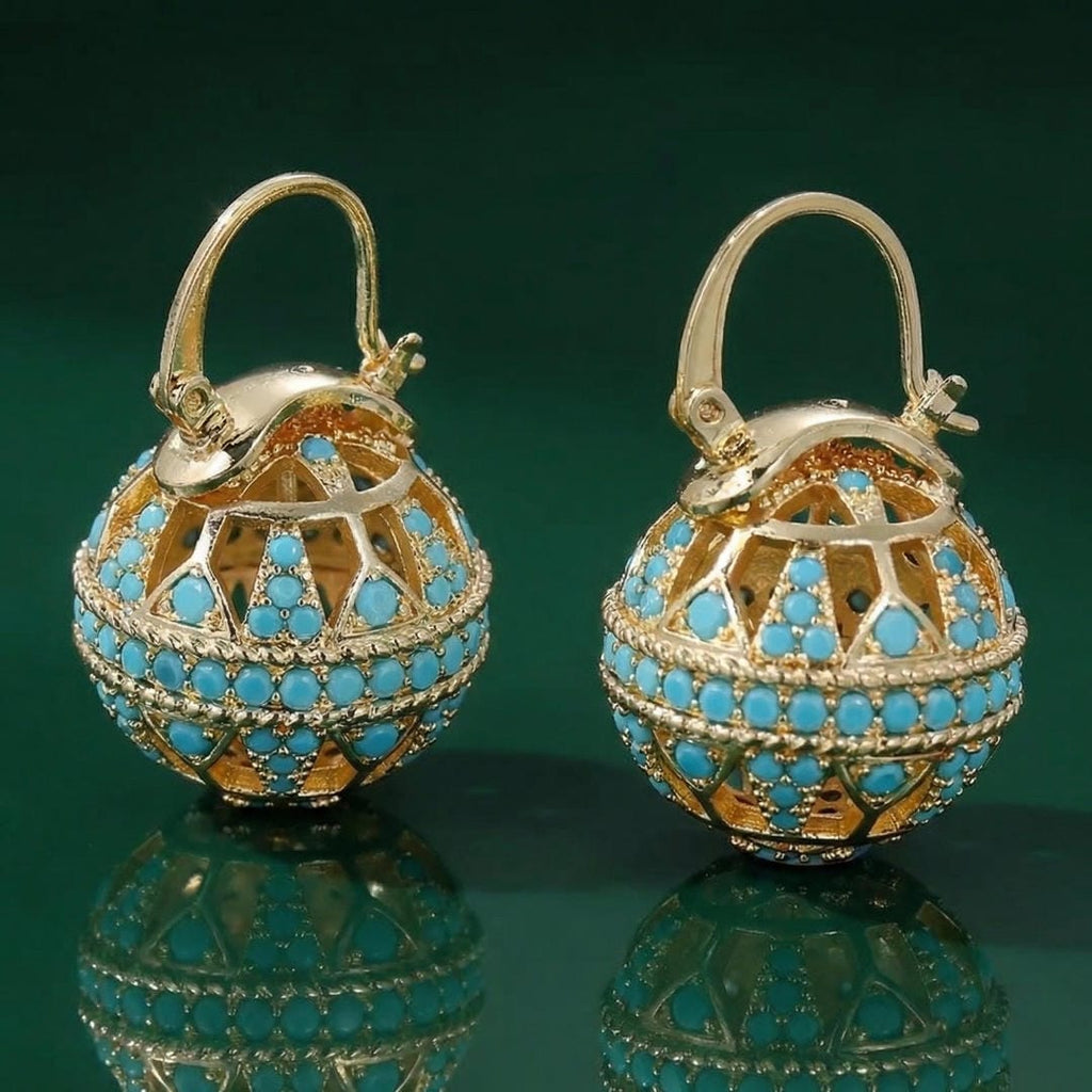 Boucles d'Oreilles Pendantes en Filigrane Turquoise