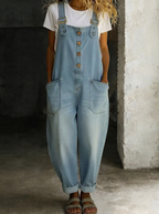 Carmen - Combinaison vintage en denim en coton doux avec bretelles réglables