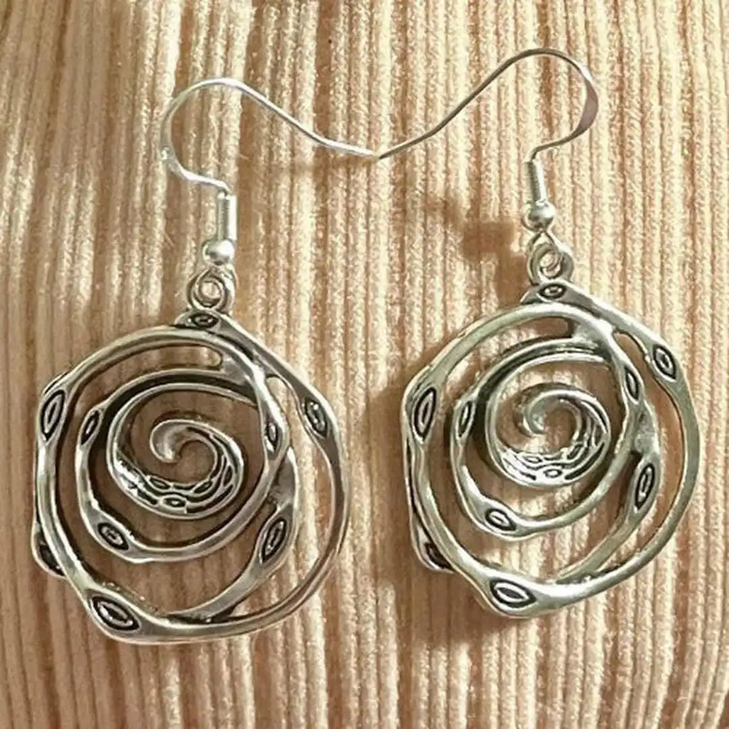 Boucles d'Oreilles Vintage en Argent en Forme de Labyrinthe