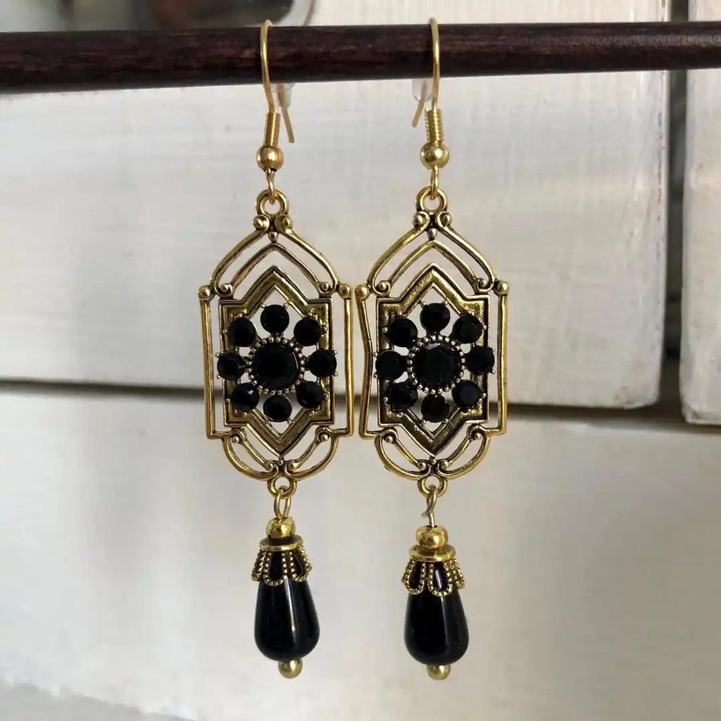 Boucles d'Oreilles en Cristal Noir