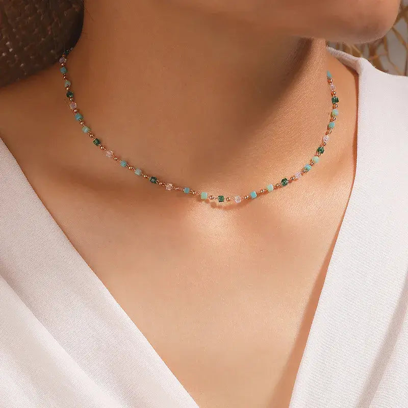 Collier en Pierre Coloré Plaqué Or