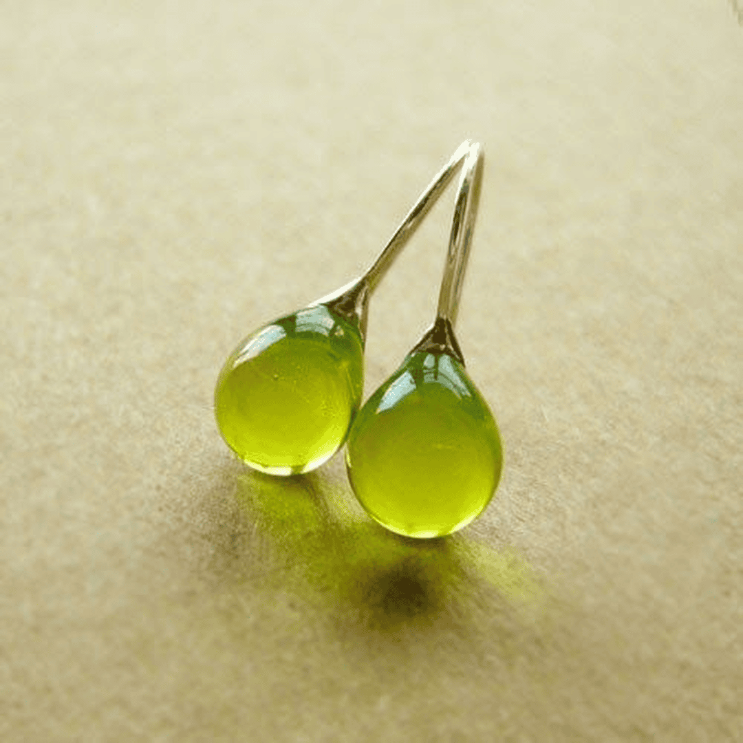 Boucles d'Oreilles en Cristal avec Gouttes d'Olive Vintage