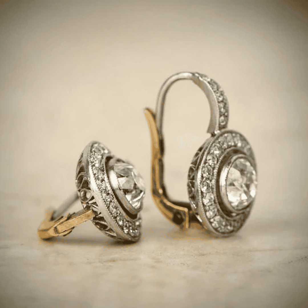 Boucles d'Oreilles Vintage en Cristal Or et Argent