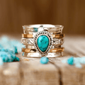 Bague Antique en Turquoise Incrustée dans l'Or et l'Argent