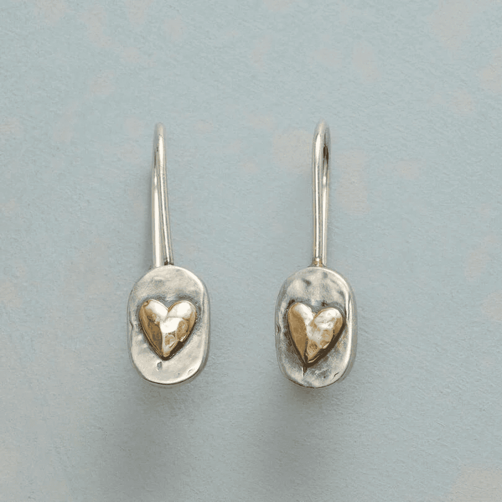 Boucles d'Oreilles Pendantes en Coeur Bicolore