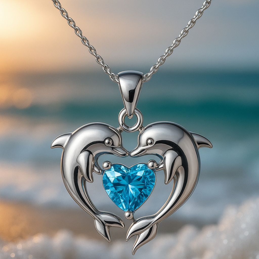 Collier en argent avec des dauphins et opale
