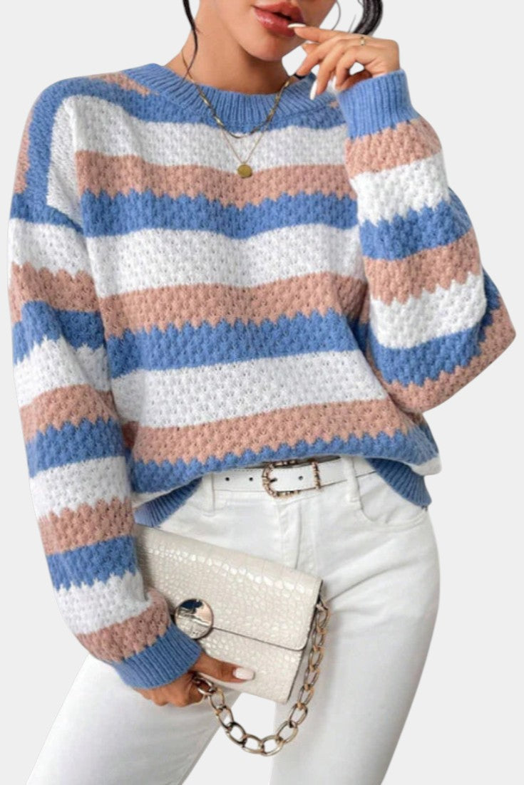 Camille | Pull Oversized avec Col Rond et Rayures