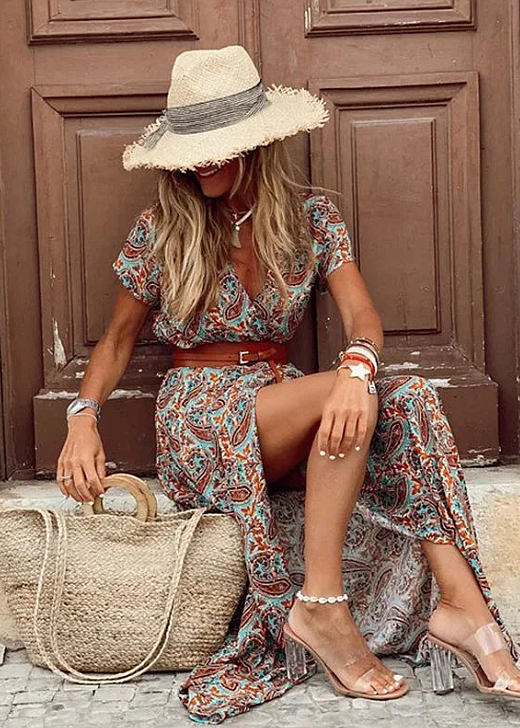 Noelia | Robe longue bohémienne fluide avec ceinture