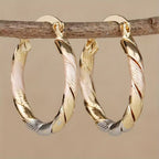Boucles d'Oreilles Vintage en Aro Rond en Or, Argent et Rose