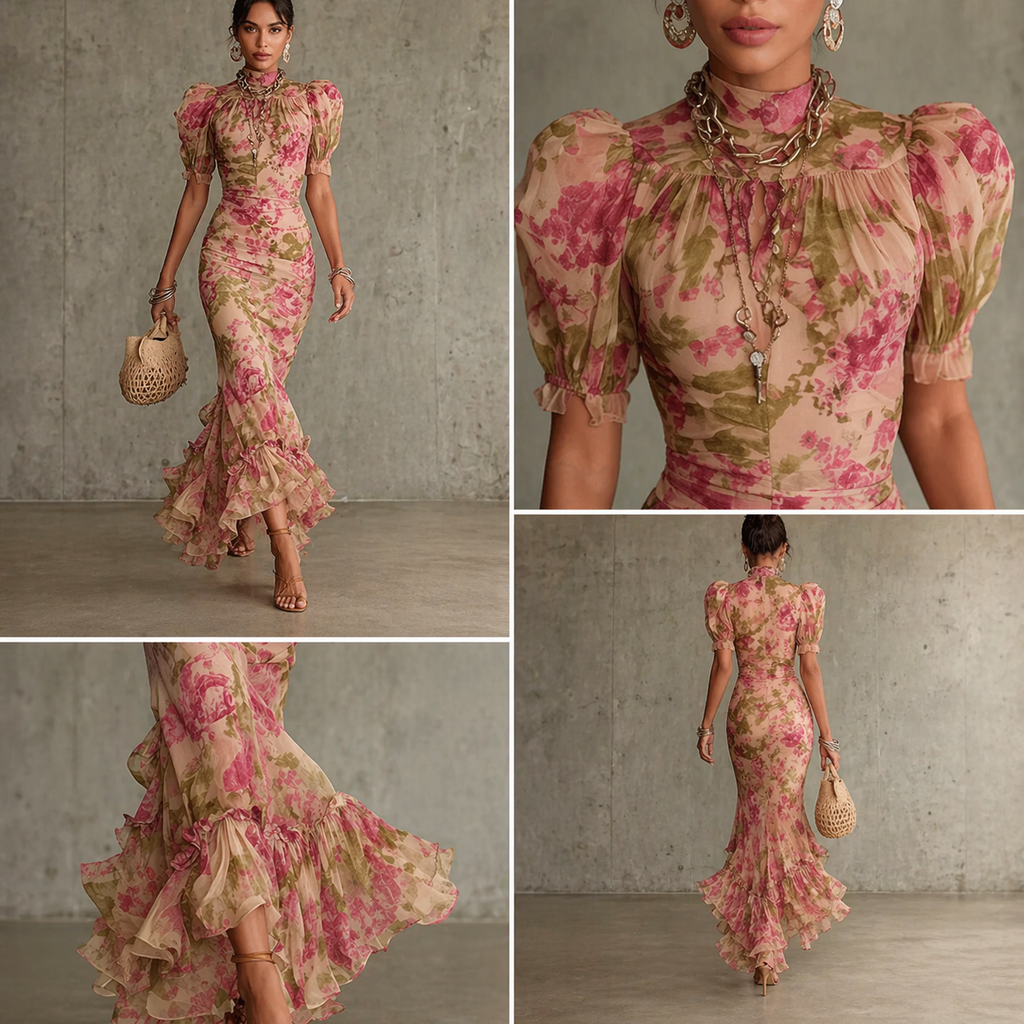 SAE | Maxi Robe Rose Sbuffo