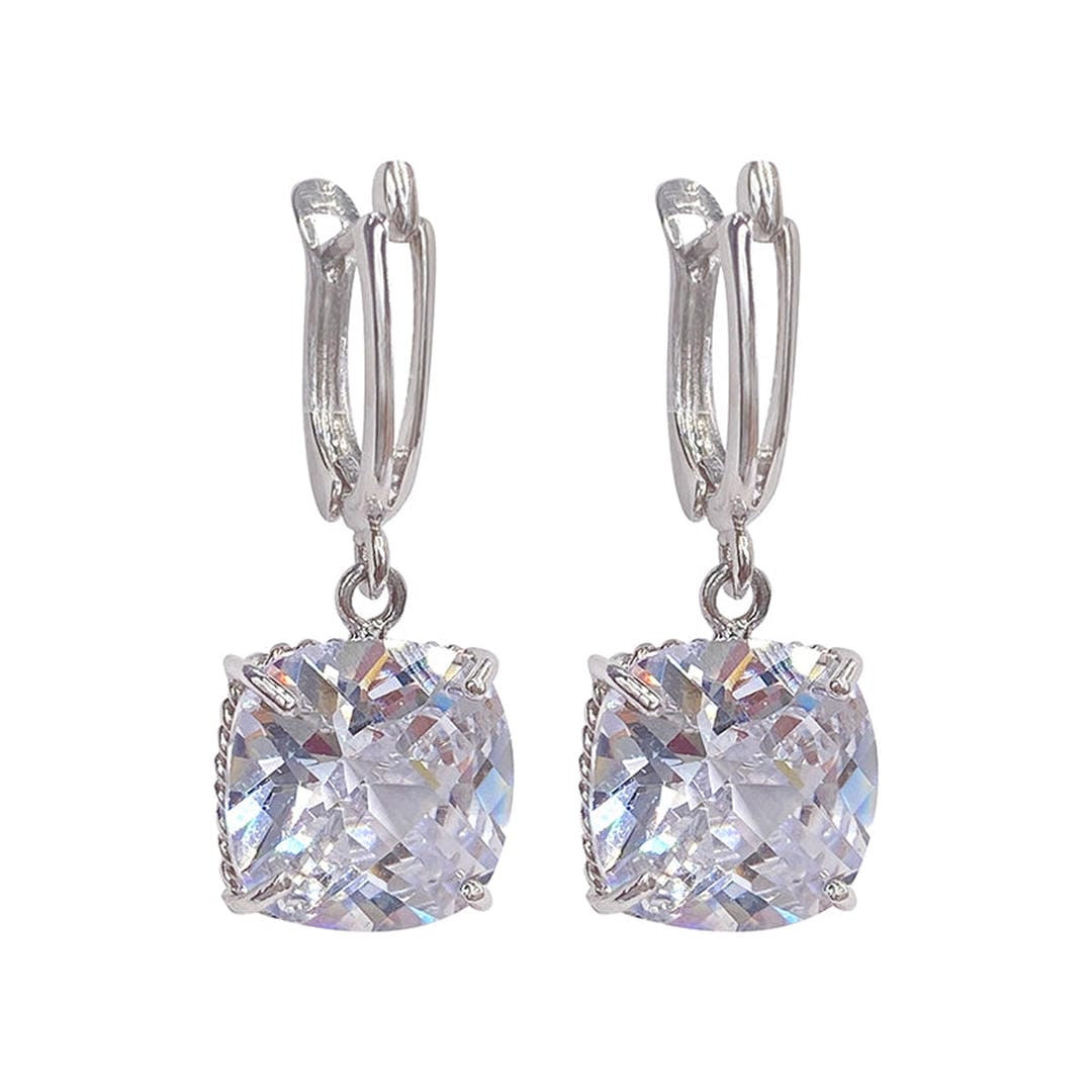 Boucles d'Oreilles Pendantes en Zirconium en Or Blanc