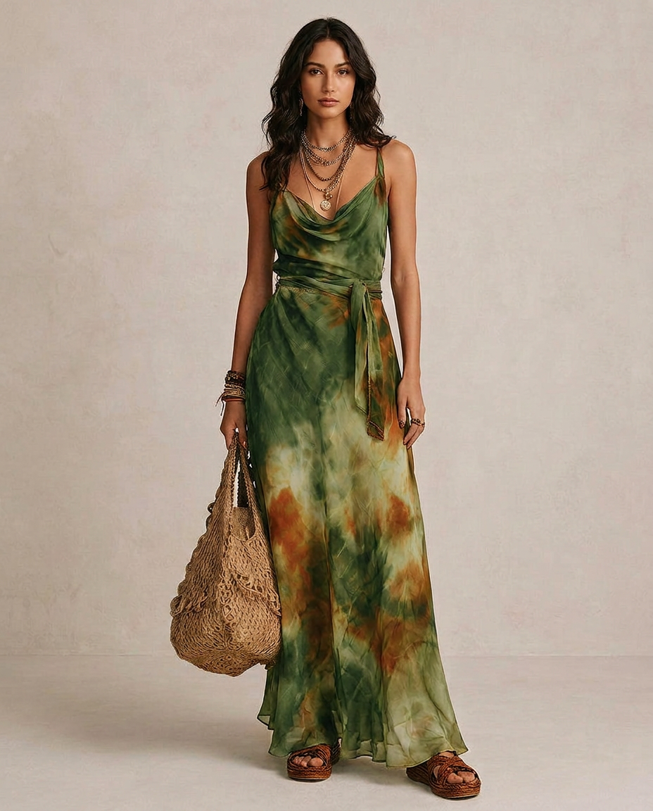 ELIRA | Maxi Robe Vert Abstrait