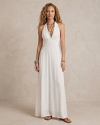 ELORA | Maxi Robe Halter Ivoire
