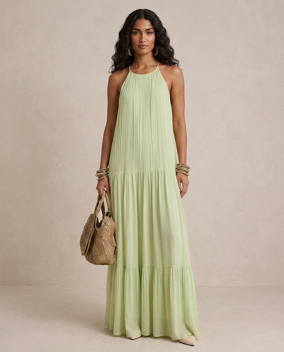 LIVIA | Maxi Robe Bohème Vert Pistache