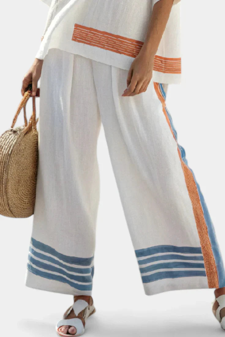 Marcellin | Haut et Pantalon Rayés Bleu-Orange Sophistiqués