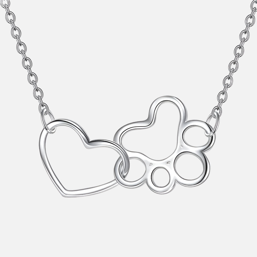 Collier en Argent Sterling avec Empreinte de Chien – Pendentif en Cristal en Forme de Cœur