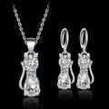 Set de Collier et Boucles d'Oreilles en Argent Sterling avec Chats Joyeux et Zirconium Blanc Poli