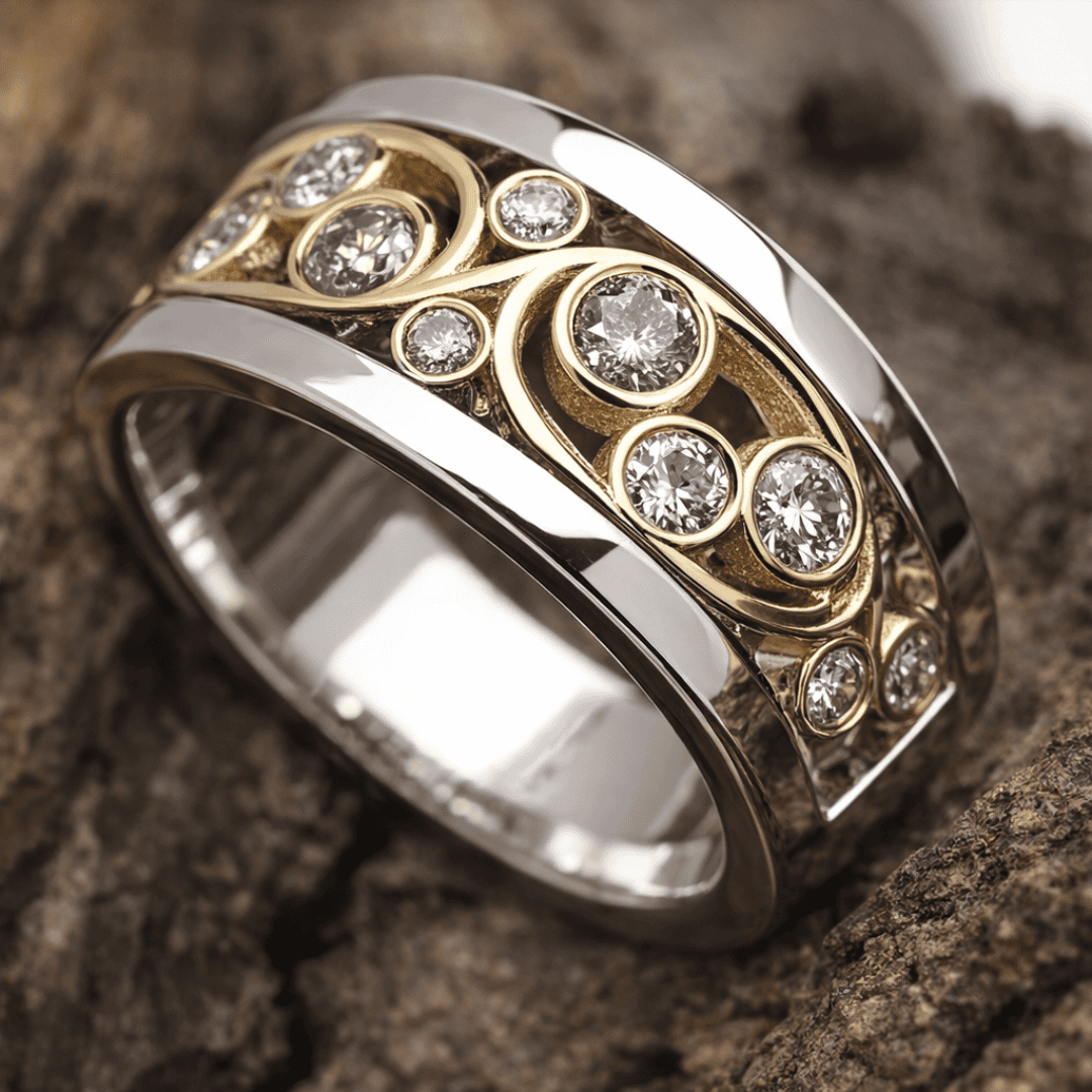 Bague en Zirconia de Lierre en Or et Argent Vintage