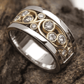 Bague en Zirconium de Lierre en Or et Argent Vintage