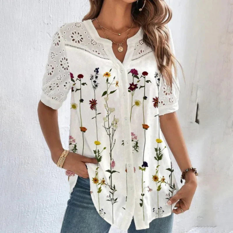 Vivian | Blouse Imprimée en Dentelle Décontractée