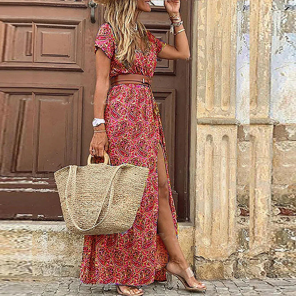 Noelia | Robe longue bohémienne fluide avec ceinture