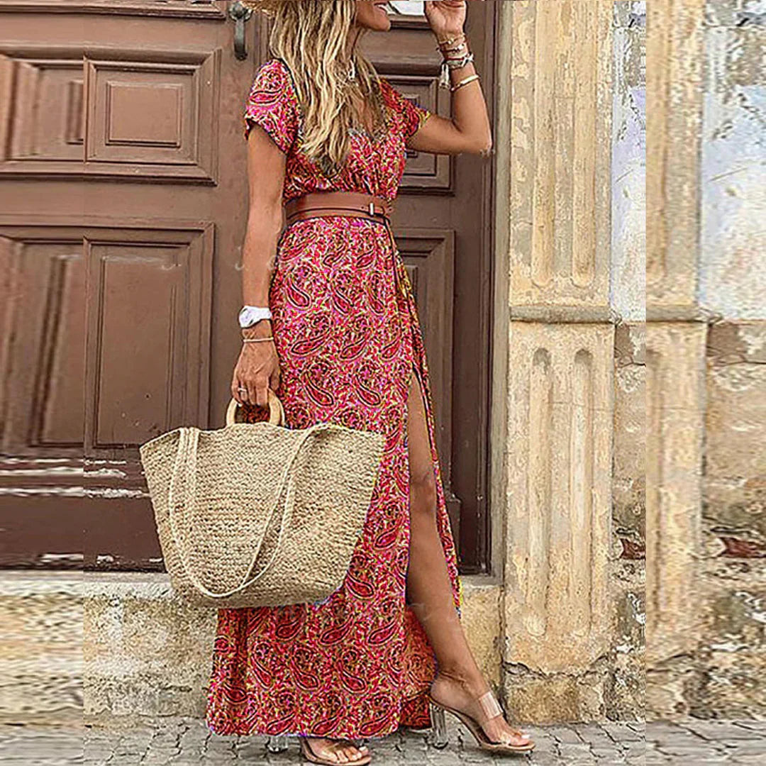 Noelia | Robe longue bohémienne fluide avec ceinture