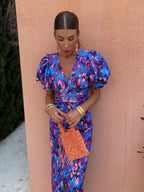 Carla | Robe Midi Imprimée avec Manches Bouffantes