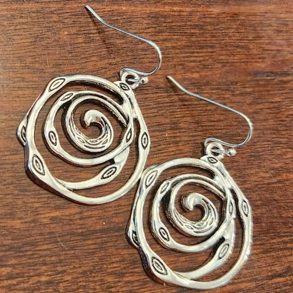 Boucles d'Oreilles Vintage en Argent en Forme de Labyrinthe