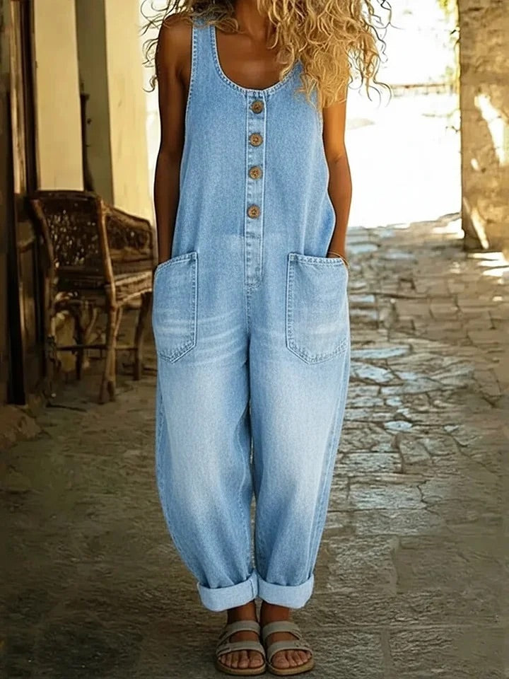 Valentina - Salopette en denim de coton lavé vintage