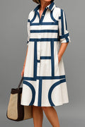 Siena | Robe Midi Sophistiquée Blanche et Bleue