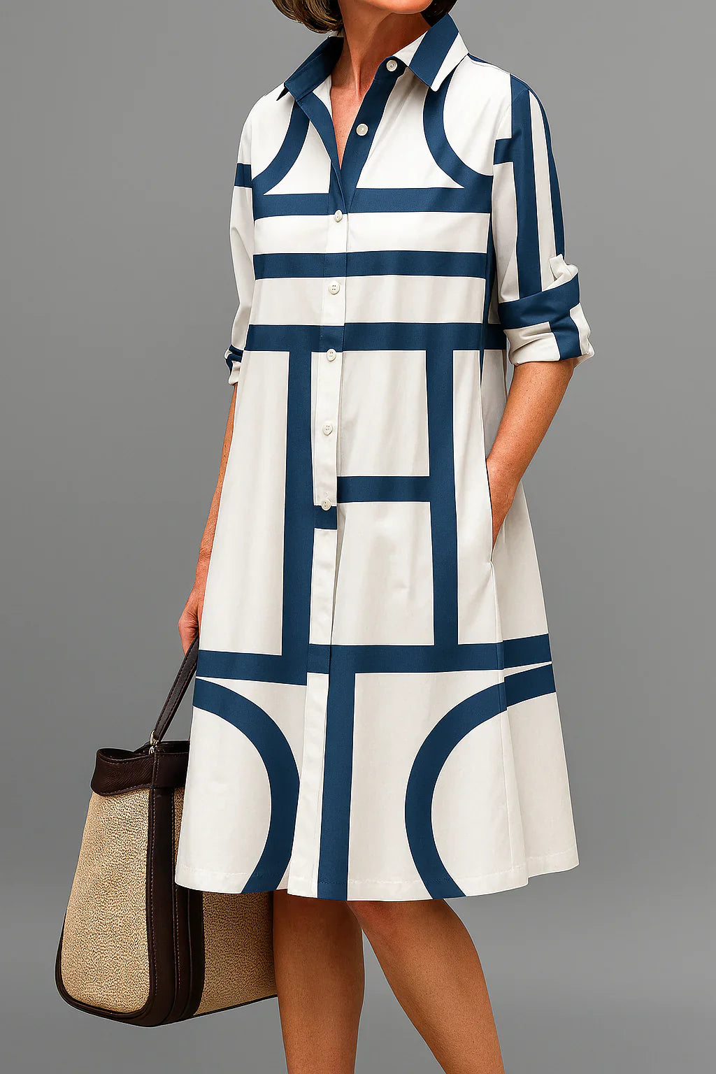 Siena | Robe Midi Sophistiquée Blanche et Bleue