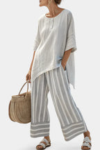 Talvora | Blouse Asymétrique Élégante & Pantalons Rayés