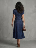 Théodora | Robe Midi à Rayures avec Taille Plissée