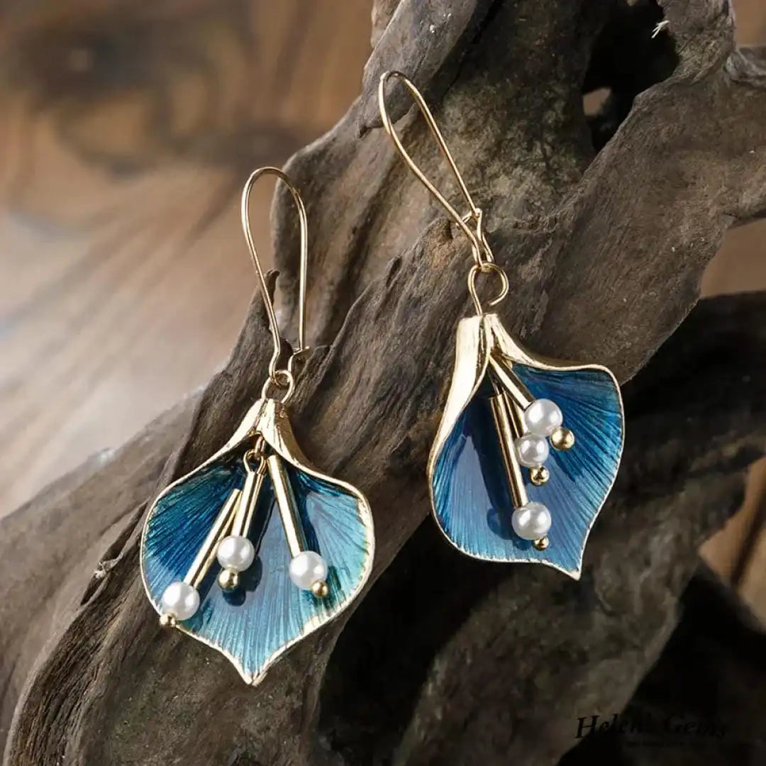 Boucles d'Oreilles en Argent Vintage avec Lotus Bleu