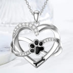 Collier Infinity Cœur & Patte en Argent Sterling 925 avec Pierres Zirconia